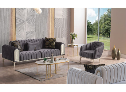 Sofagarnitur 3+1 Sitzer Sessel Garnitur Modern Relax Sessel Möbel Grau