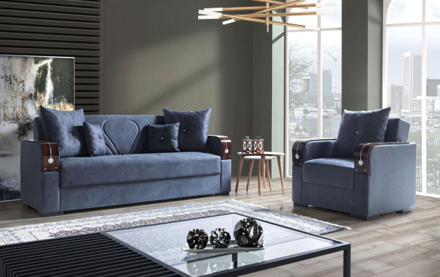 Sofagarnitur 3+1 Sitzer Textil Holz Sofa 3 Sitzer Modern Sessel Komplett Set 1
