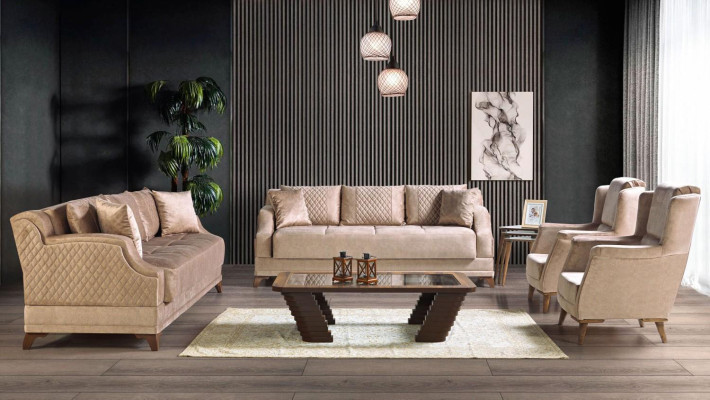 Sofagarnitur 3+2+1+1 Sitzer Sessel Garnitur Modern Relax Möbel Beige Luxus