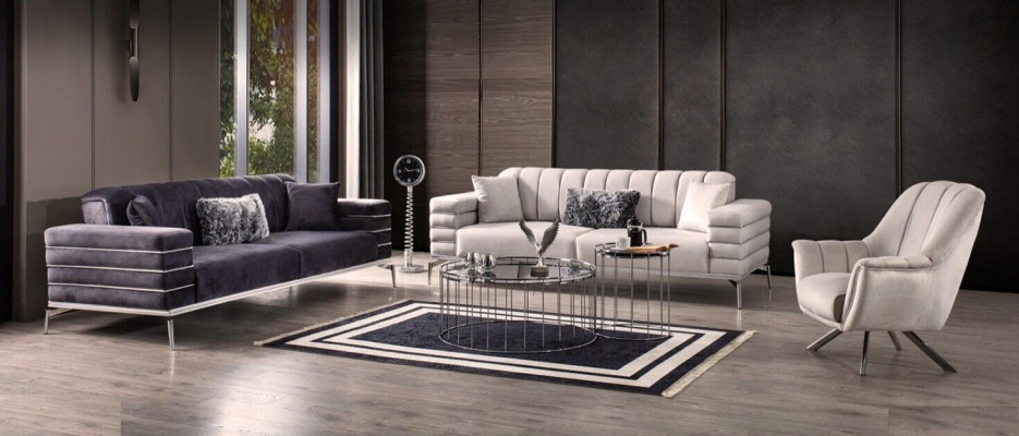 Luxus Sofagarnitur 321 Modern Set Design Sofa Polster Couch Grau Neu