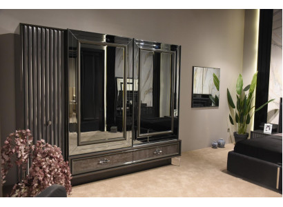 Designer Holz Kleiderschrank mit Spiegeltüren und Schubladen Schlafzimmer