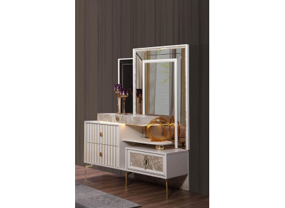 Weißer Schminktisch Schlafzimmer Designer Holz Konsole mit Spiegel Neu