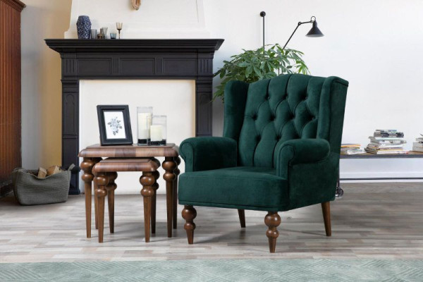 Klassischer Chesterfield Grüner Sessel Ohrensessel Polster Einsitzer