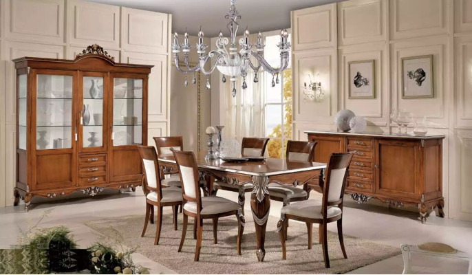 Klassische Set Esstisch + 6x Stühle Garnitur Tische Esszimmer Gruppe Neu