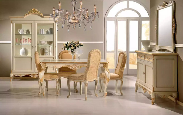 Klassischer Esstisch Tisch Holz Esszimmer Garnitur 4x Stühle Set 5 tlg