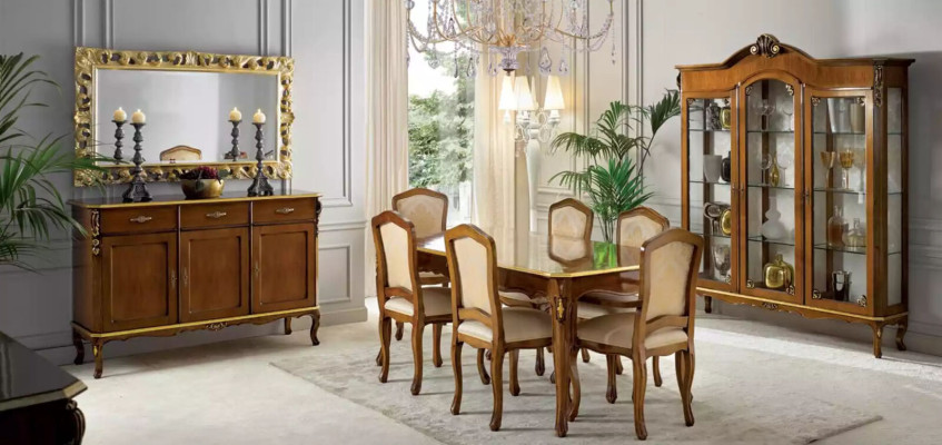 Klassischer Esstisch Tisch Holz Esszimmer Garnitur 6x Stühle 9 tlg.