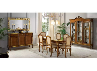 Klassischer Esstisch Tisch Holz Esszimmer Garnitur 6x Stühle 9 tlg.