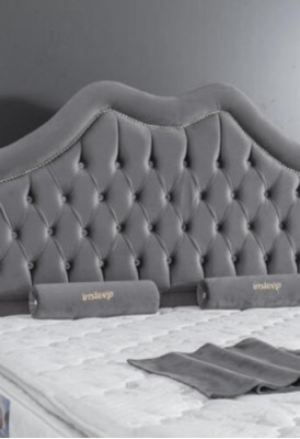 Bett Grau Doppelbett Boxspring Betten Stil Stoff Chesterfield 160x200