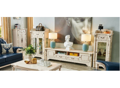 3tlg. Wohnwand TV Lowboard Elegante Vitrine Wohnzimmer Design Klassisch