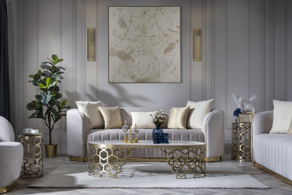 Luxus Sofa Ovale Sofagarnitur Set Polster Möbel 3+2+1 Samt Textil 3tlg.
