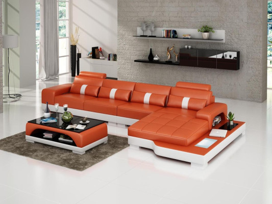Ledersofa L-Form Couch Wohnlandschaft Ecksofa Garnitur Design Modern Sofa usb Neu