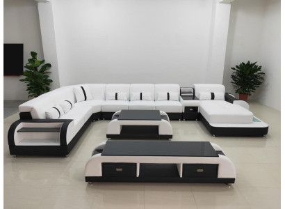 Wohnlandschaften Ecksofa Couch Garnitur Leder Polster Sitz Ecke Sofa USB Sound