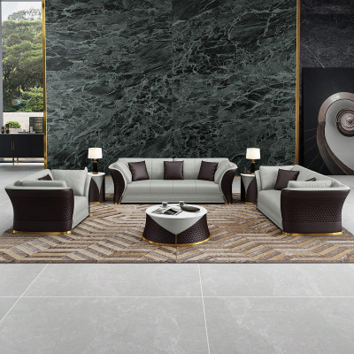 Sitzgarnitur 3+2+1 Sitzer Design Polster Sofas Leder Relax Moderne Neue Braun