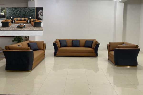 Sitzgarnitur 3+2+1 Sitzer Design Polster Sofas Leder Relax Moderne Neue Braun