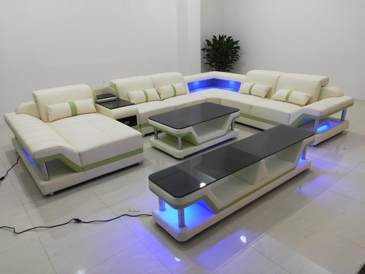 Moderne Design Wohnlandschaft Ecksofa Sofa Couch Polster rtv Couchtisch Leder