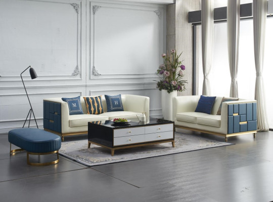 Sofagarnitur 3+2 Sitzer Beistelltisch Couchtisch Hocker 4tlg. Wohnzimmer