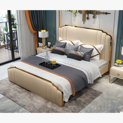 Design Lederbett Schlafzimmer 3tlg. Set 2x Nachttisch Betten Luxus Möbel
