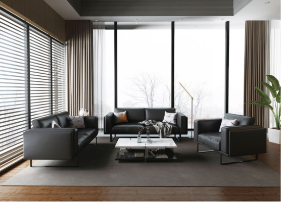 Luxus Büro Office Möbel Sofa Leder Couch Garnitur 3+2+1 + Couchtisch 4tlg