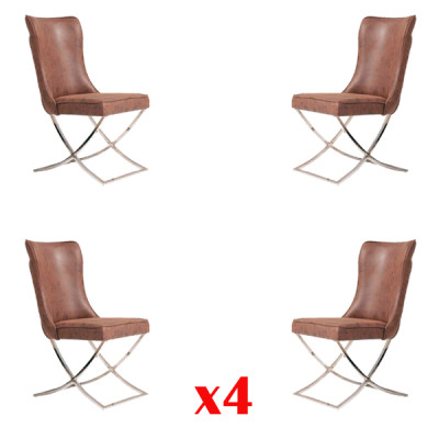 Set 4x Sessel Edelstahl Esszimmerstuhl Stoff Polster Stühl Esszimmer