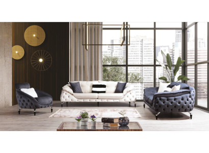 Couch Chesterfield mit Holz Textil Sofagarnitur 331 Sitz Set Polster