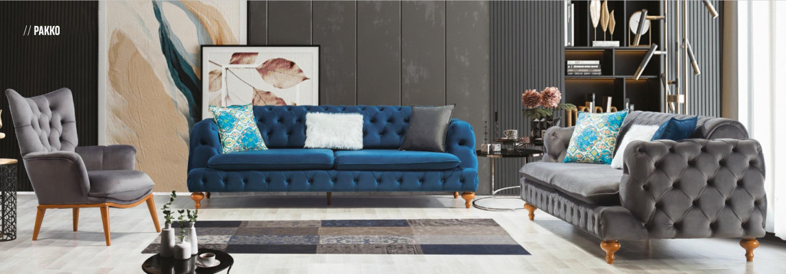 Sessel 1 Sitzer Grau Wohnzimmer Textil Chesterfield italienischer Stil