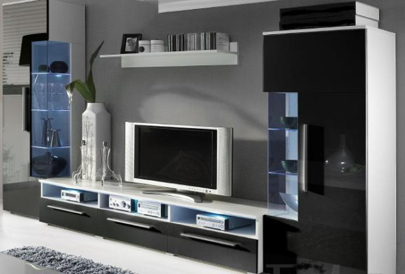 Designer Wohnwand Rtv TV Sideboard +2 Vitrinen Anbau Schrank Wohnzimmer Wand Neu