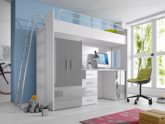 DOPPELSTOCKBETT STOCKBETT ETAGENBETT MIT SCHREIBTISCH+KLEIDERSCHRANK-RAJ 4D LILA