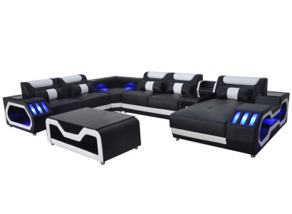 Design Leder Polster Sitz Ecke Landschaft Zimmer Neu Wohn Sofa Polster Eck USB