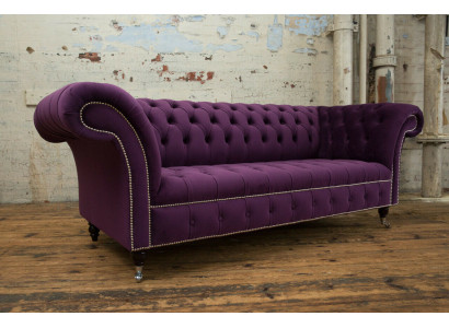 Chesterfield Original Sofa Couch Textil Sofas Stoff Lila 225cm Couchen