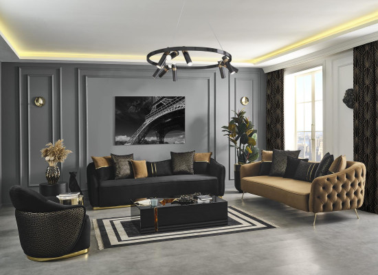 Moderner Design Chesterfield Viersitzer Sofa 4 Sitzer Sofas Stoff Polyester Blau Neu