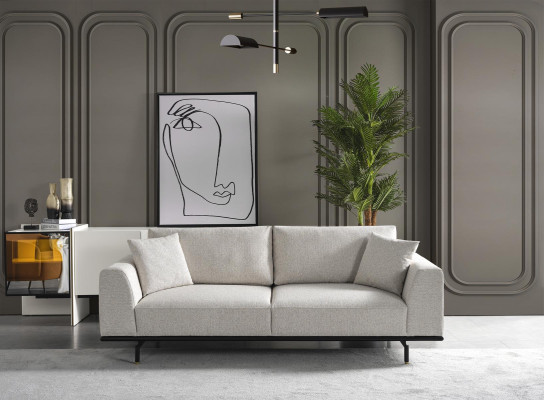 Dreisitzer Sofa 3 Sitzer Sofas Modern Weiß Design Stoff Polyester Neu