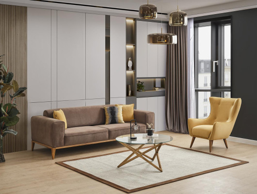 Viersitzer Sofa 4 Sitzer Sofas Stoff Braun Wohnzimmer Luxus Modern