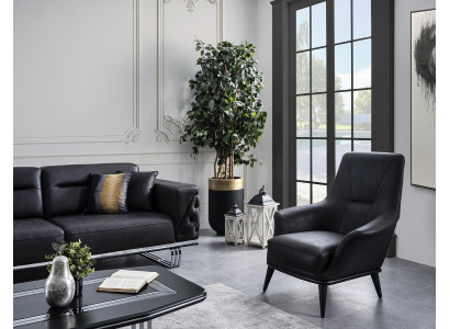 Luxus Sessel Ohrensessel Cocktailsessel Kunstleder Polyester Schwarz