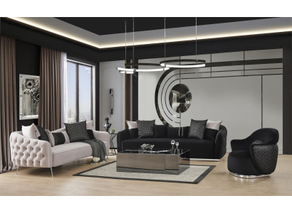 Sofagarnitur Sofa Sessel 431 Sitzer Stoff Luxus Sofas Weiß Schwarz
