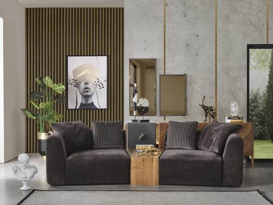 Viersitzer Sofa 4 Sitzer Sofas Modern Design Stoff Polyester Schwarz