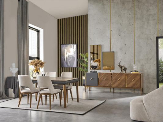 Garnitur Essgruppe Esszimmer Esstisch Luxus Stühle Essecke 6tlg Braun