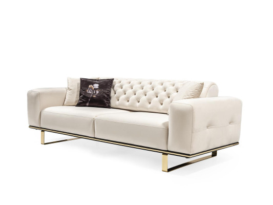 Chesterfield Sofagarnitur Sofa 31 Sitzer Sessel Stoff Luxus Weiß Sofas