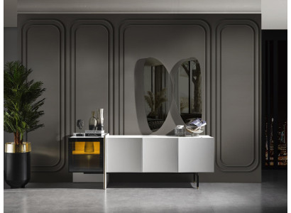 Gruppe Sideboard Spiegel Kommode Holz Modern Esszimmer Weiß Design Neu