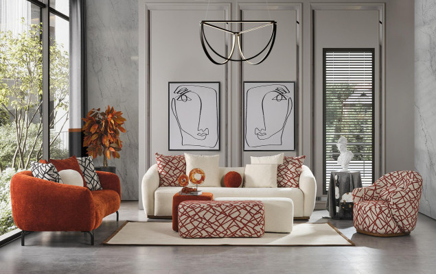 Dreisitzer Sofa 3 Sitzer Sofas Design Modern Stoff Orange Wohnzimmer