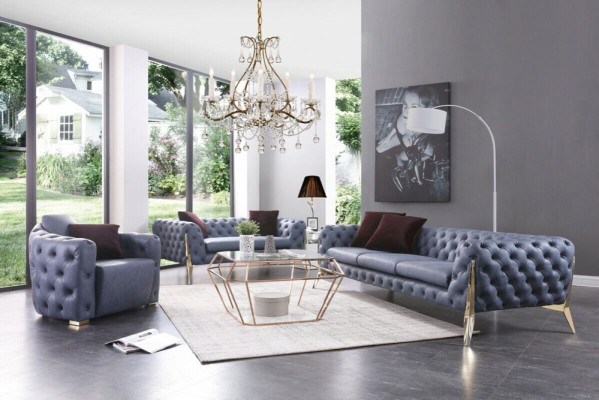 Luxus Hochwertige Sofa Couch Polster Sitz 3+2+1 Garnitur Chesterfield Garnituren