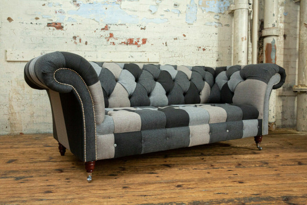 Sofa 3 Sitzer Couch design Chesterfield Sitz Garnitur Leder Textil Polster Neu