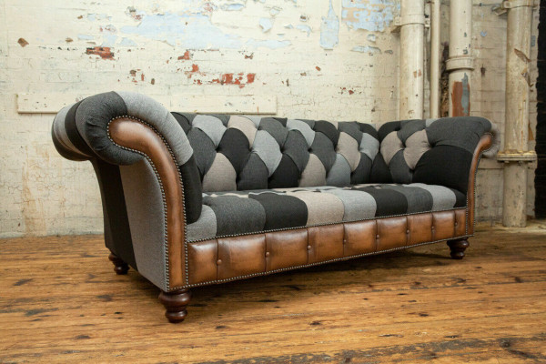 Chesterfield Textil Sofa 3 Sitzer Sofa Polster Sofas Design Luxus Stoffsofas New