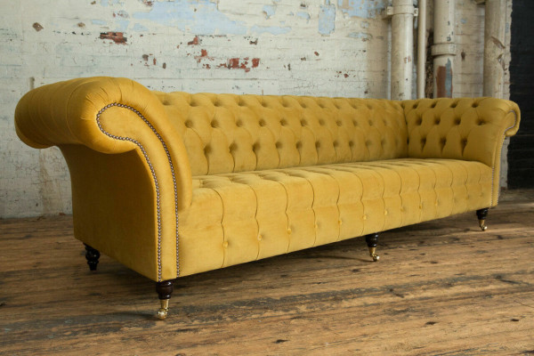 Sofa Sofa Polster Chesterfield Textil Sofas Design Luxus Stoffsofas 4Sitzer Gelb