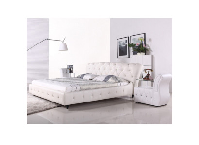 Weißes Gepolstertes Designer Chesterfield Bett Schlafzimmer Textil Möbel