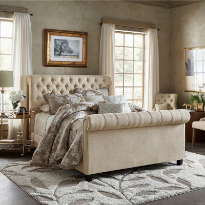 Großes Luxus Chesterfield Doppelbett Polster Betten Schlafzimmermöbel