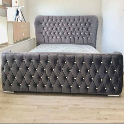 Chesterfield Design Bett Textil Leder Samt Polster Hotel Betten Schlafzimmer