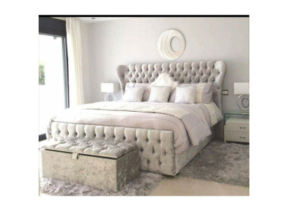 Weißes Chesterfield Bett Schlafzimmer Betten Textil Leder Hotel Luxus 