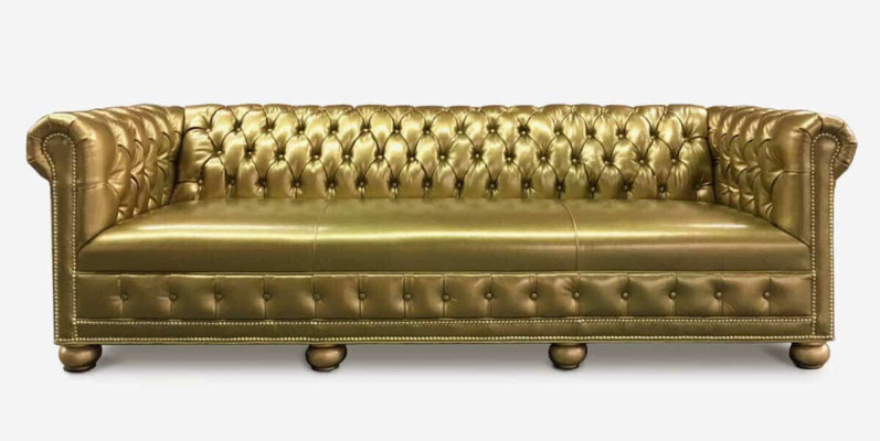 Chesterfield 4 Sitzer Sofa Couch Leder Garnitur Polster Sitz Stoff Gold Sitz Neu