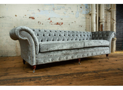 Chesterfield Grauer Poslter Viersitzer Designer 4-Sitzer Couch