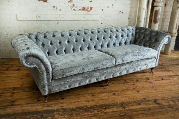 Chesterfield Grauer Poslter Viersitzer Designer 4-Sitzer Couch